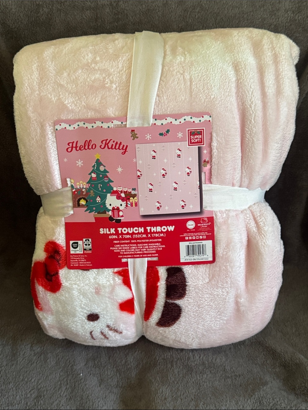 Sanrio Hello Kitty Pink Holiday Ornament Silk Touch Throw Blanket